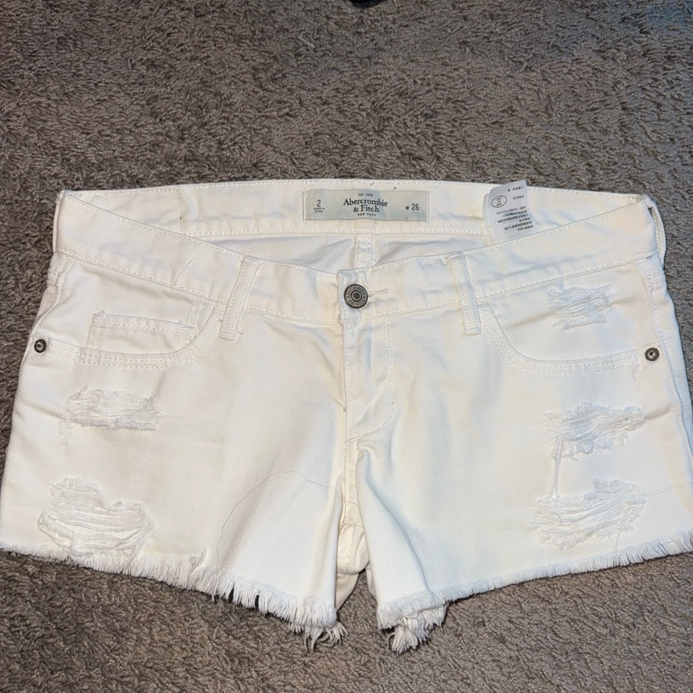 Abercrombie & Fitch White Jean Shorts Casual Distressed